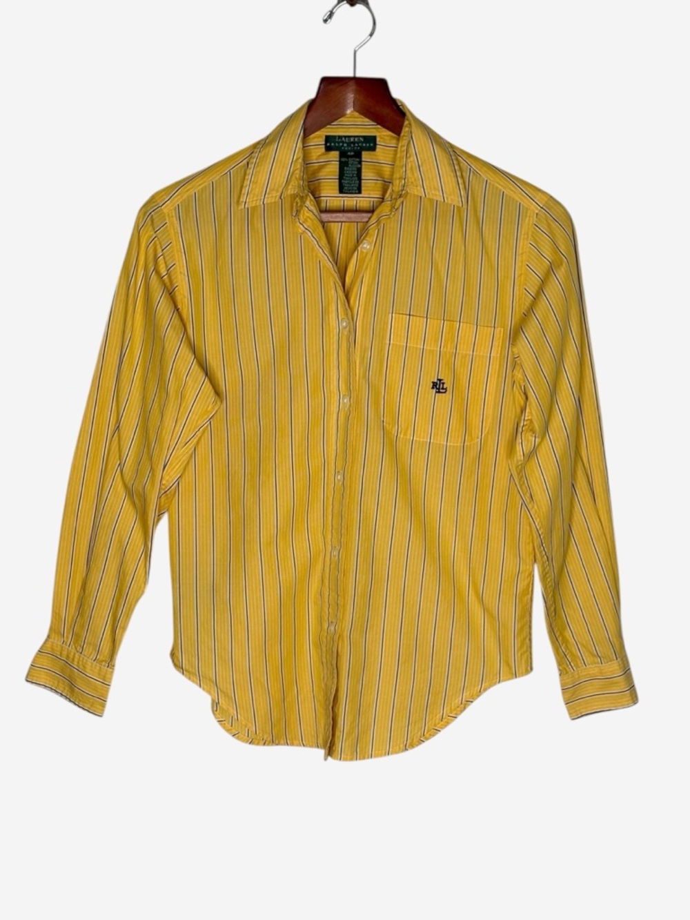 Lauren Ralph Lauren Yellow Striped Button Down Shirt • Petite 4P • 100% Cotton